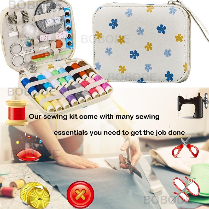 Bobode Sewing Sets & Kits Mini Travel Sewing Kit Floral Pattern Sewing Set Professional Basic Sewing Supplies Printing Carry Sewing Kit for Adults, Emergency, Home Beginners - Image 4